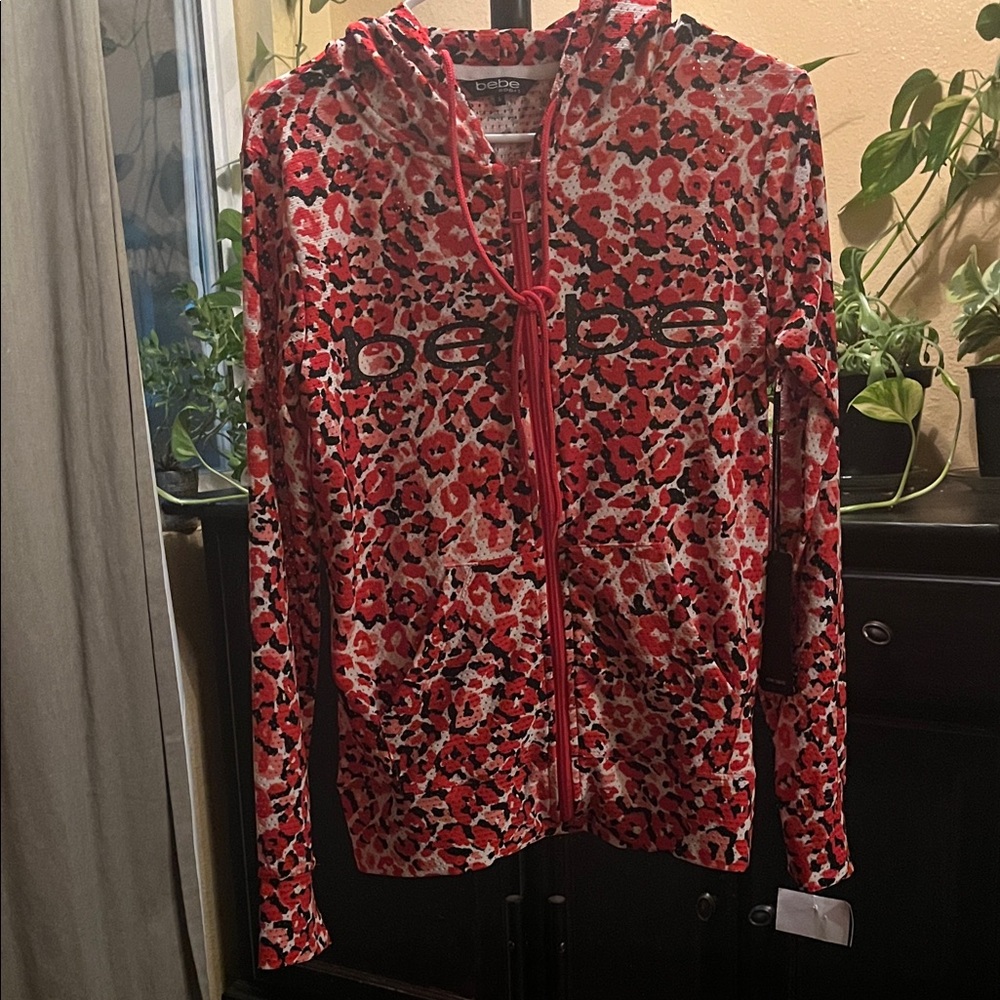 Bebe Women's Vibrant Red Patterned Bomber Jacket